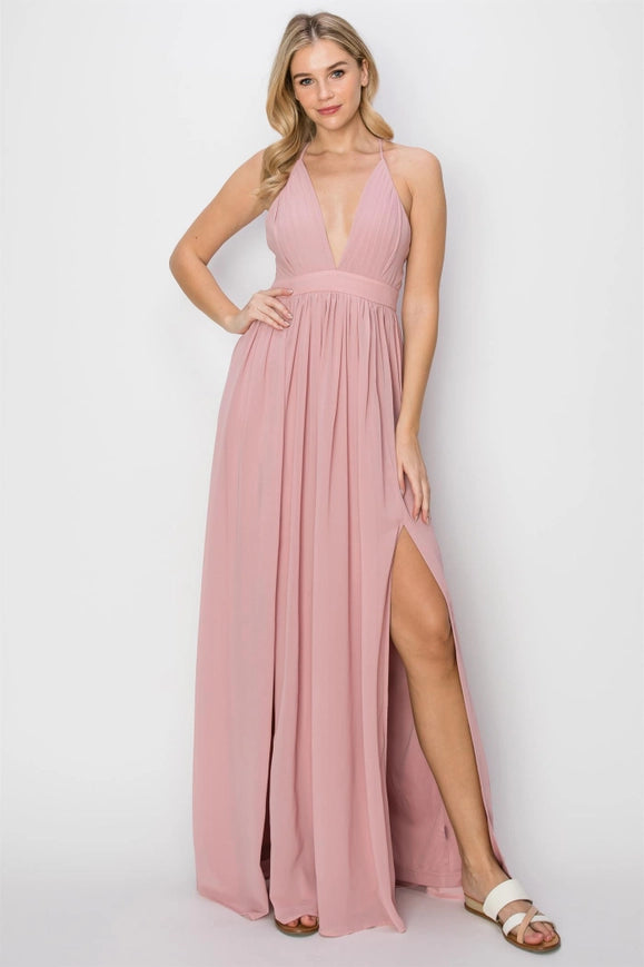 SLEEVELESS Double Strap Slit Maxi Dress PINK-Dress-HYFVE-M-Urbanheer