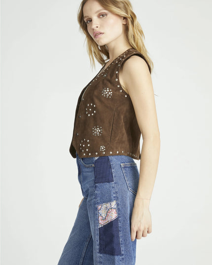 Chocolate Suede Studded Vest-Clothing - Women-Driftwood-Urbanheer