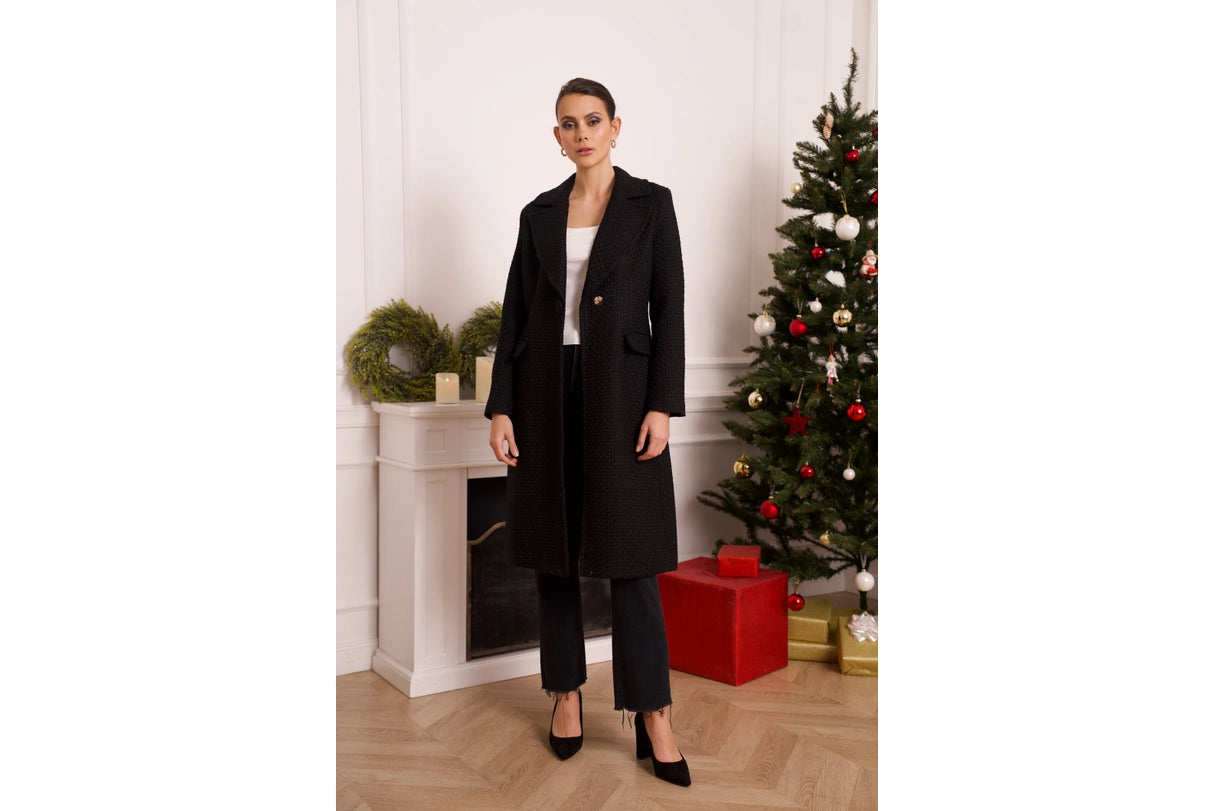 Long Fitted Coat Containing Wool Black-COAT-Attentif Paris-Urbanheer