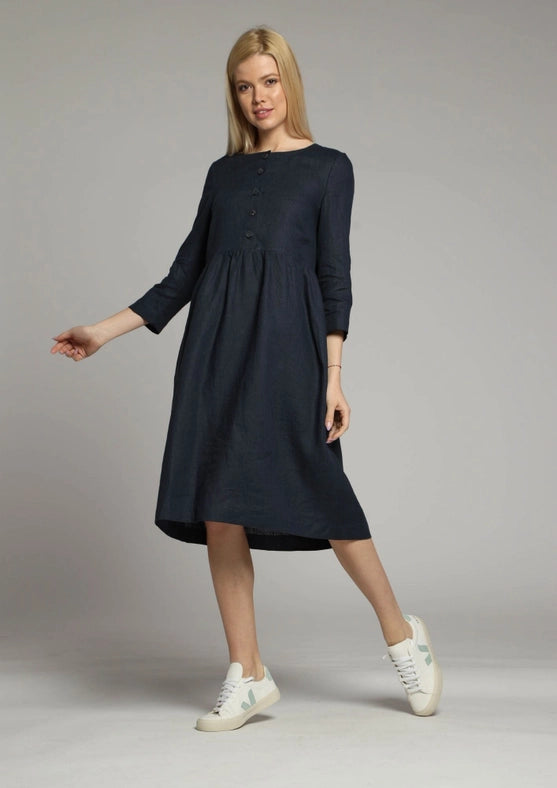 Sorrento Loose Linen Dress with Sleeves and High Waist