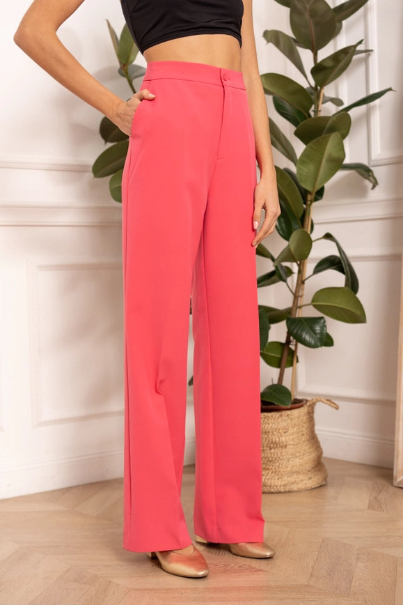 Timeless Straight Cut Plain Pants Fuchsia-Pants-Attentif Paris-Urbanheer