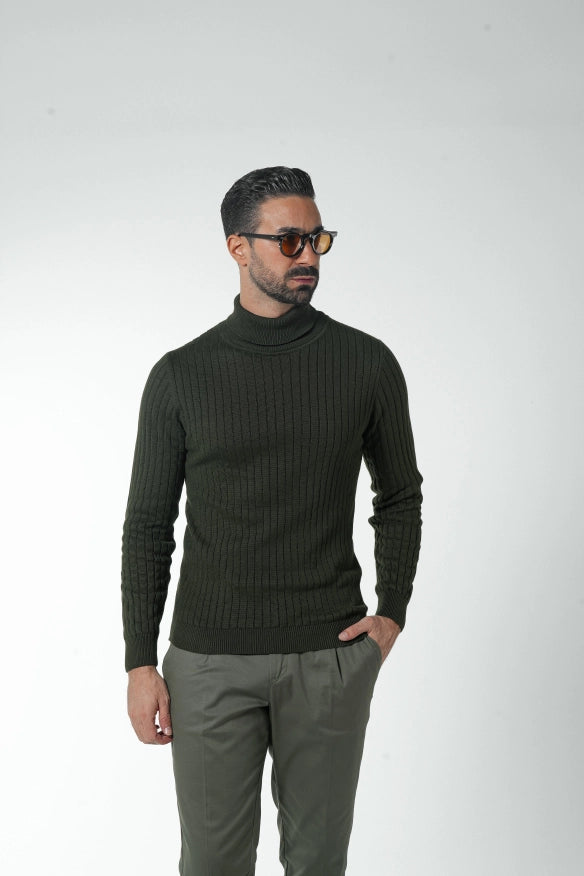 Green Ribbed High Neck-Sweater-Donato-M-Urbanheer