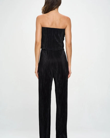 Made in USA Plisse Solid Strapless Straight Leg Jumpsuit-Jumpsuit-Renee C.-Urbanheer