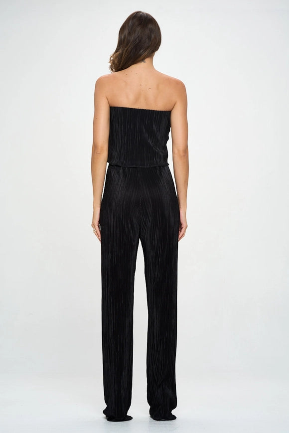 Made in USA Plisse Solid Strapless Straight Leg Jumpsuit-Jumpsuit-Renee C.-Urbanheer