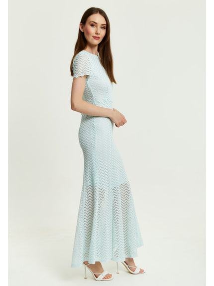 Liquorish Light Blue Lace Maxi Dress With Open Back Detail-Clothing Dresses-Liquorish-Urbanheer