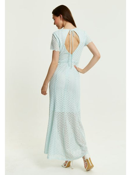 Liquorish Light Blue Lace Maxi Dress With Open Back Detail-Clothing Dresses-Liquorish-Urbanheer