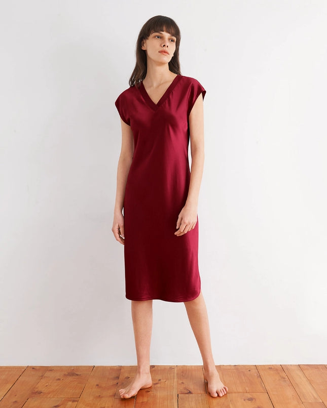 Relaxed Fit Night Gown Claret-Night Gown-MommeSilk-Urbanheer