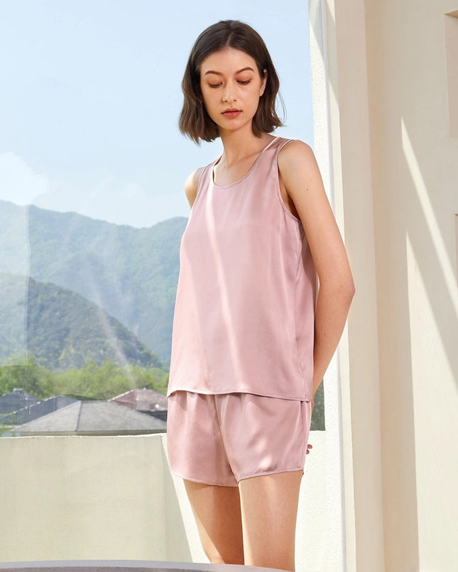 Relaxed Silk Short Pajamas Rosy Pink-Pajamas-MommeSilk-XS-Urbanheer