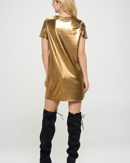 Made in USA Metallic Short Sleeve Dress Copper-Dress-Renee C.-Urbanheer