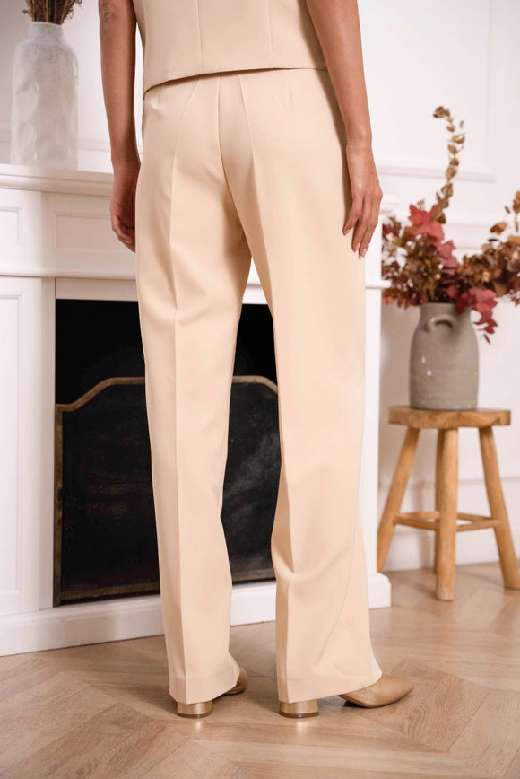 Timeless Straight Cut Plain Pants Beige-Pants-Attentif Paris-Urbanheer