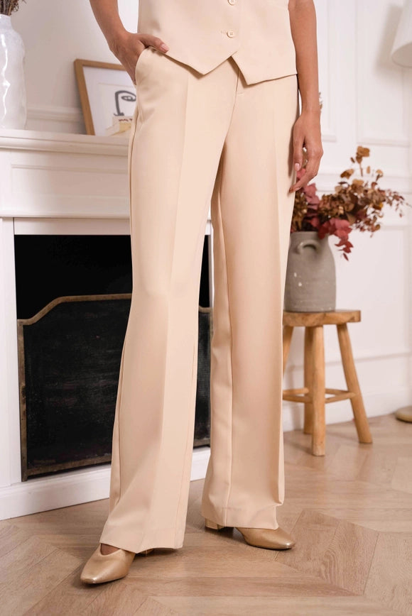 Timeless Straight Cut Plain Pants Beige-Pants-Attentif Paris-S-Urbanheer