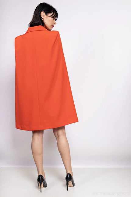 Mid-Length Cape Jacket with Belt Orange-Jacket-Attentif Paris-Urbanheer