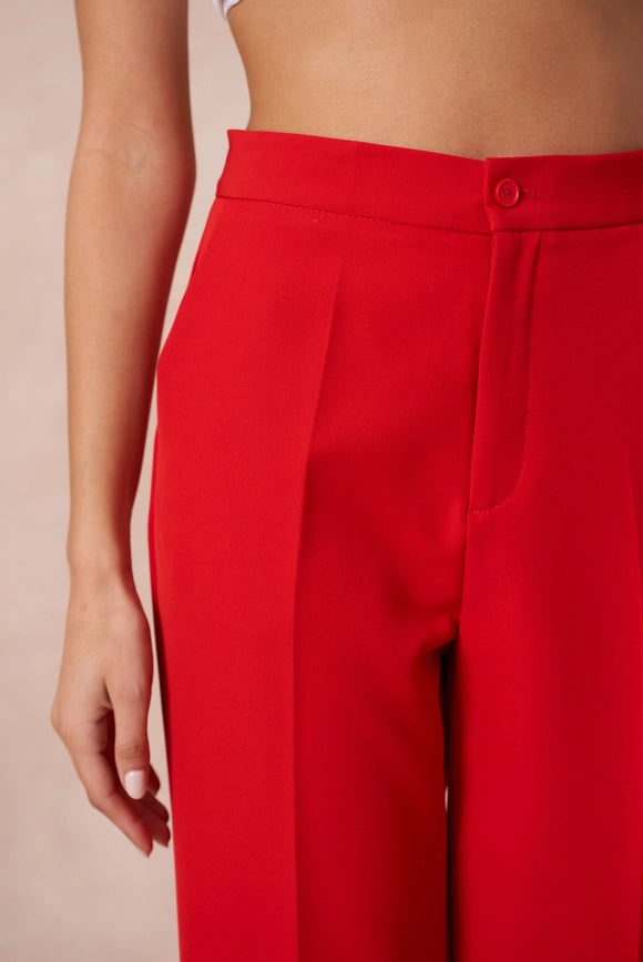 Timeless Straight Cut Plain Pants Red-Pants-Attentif Paris-Urbanheer