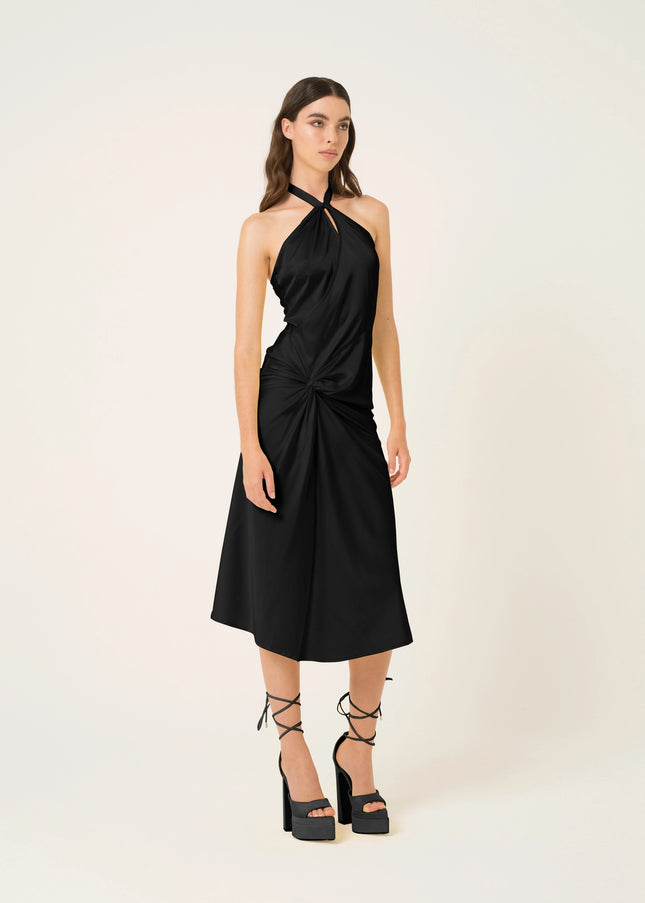 Serena Halter Neck Satin Midi Dress-Clothing - Women-Amy Lynn-Urbanheer