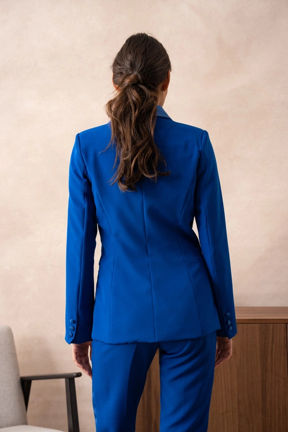 Plain Fitted Smoking Jacket Royal Blue-Jacket-Attentif Paris-Urbanheer