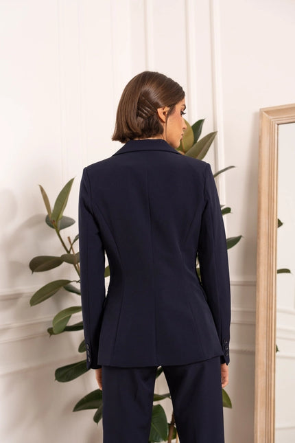 Timeless One-Button Fitted Plain Jacket Navy-Jacket-Attentif Paris-Urbanheer