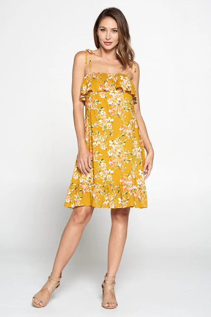 Floral Print Dress With Knot Strap And Ruffle-Renee C.-S-Urbanheer