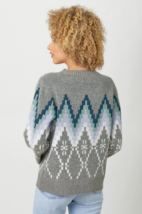 Fair Isle Pullover Sweater  Grey Mix