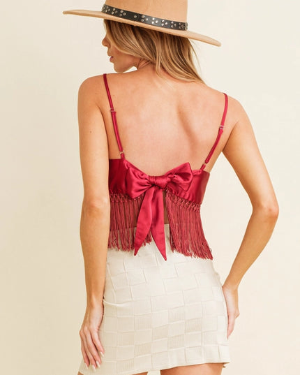 Women'S Strapless Fringe Top Burgundy-TOP-Cloud Ten-Urbanheer