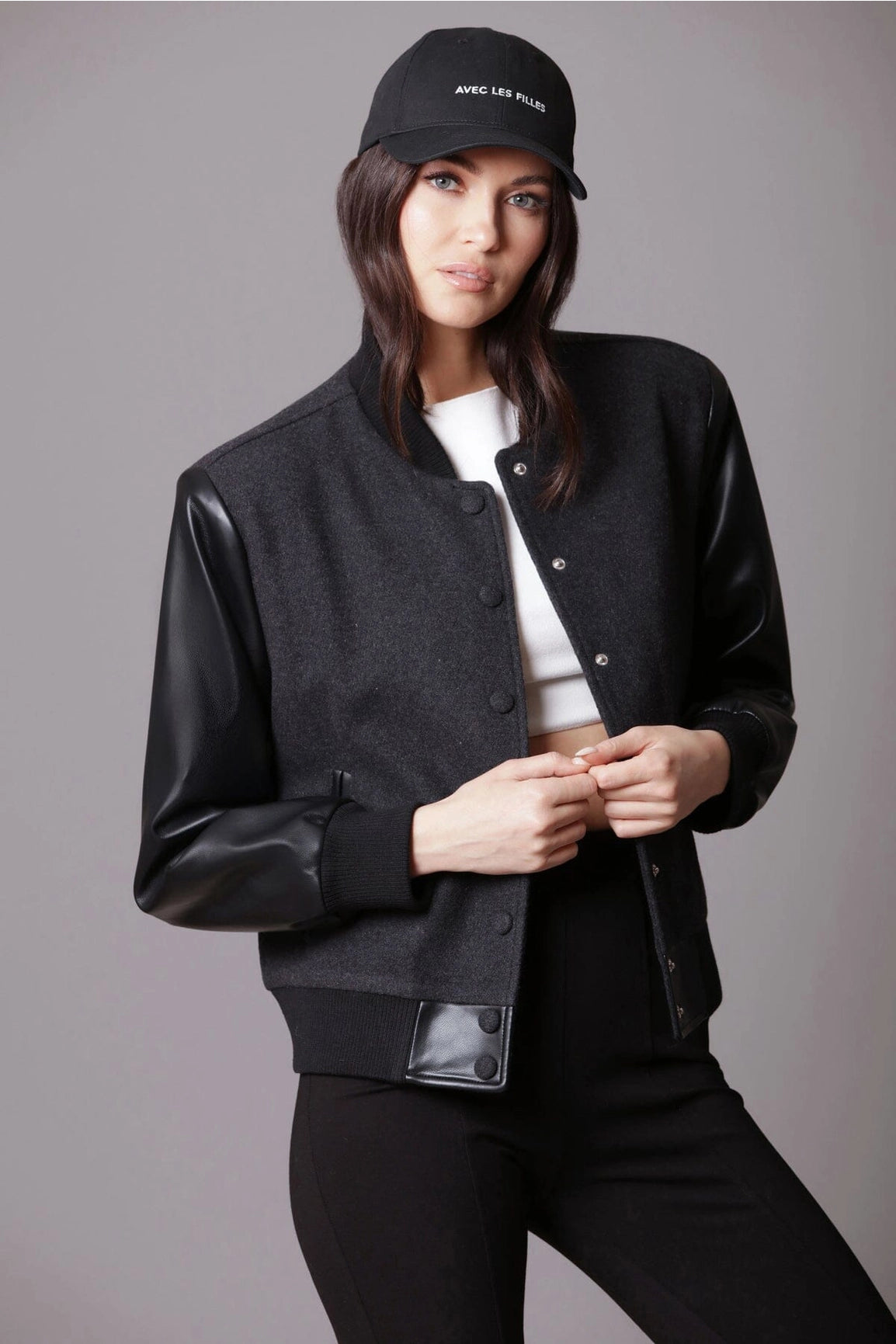 Strong Shoulder Mixed Media Bomber Jacket – Urbanheer