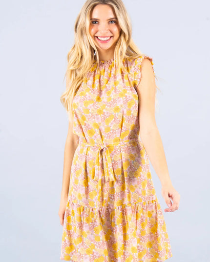 Floral Print Sleeveless Dress With Tie-Renee C.-Urbanheer