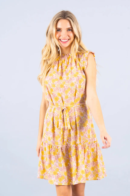 Floral Print Sleeveless Dress With Tie-Renee C.-Urbanheer