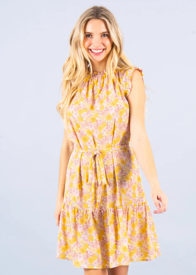 Floral Print Sleeveless Dress With Tie-Renee C.-Urbanheer