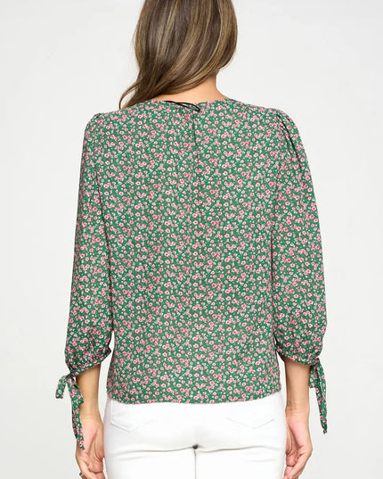 Floral Print Top With Self Tie Sleeves-Renee C.-Urbanheer