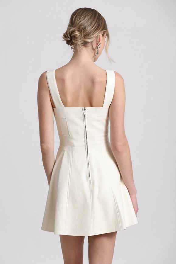 Faux-Ever Leather™ Fit-And-Flare Mini Dress Gardenia White-dress-Avec Les Filles-Urbanheer