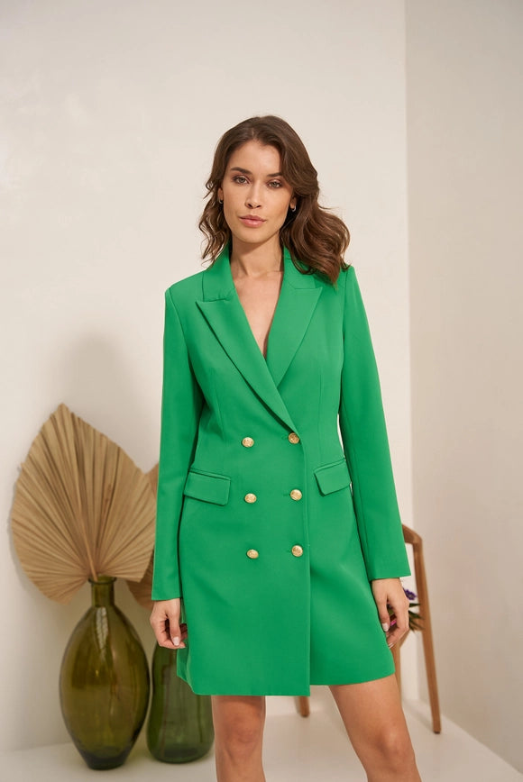 Plain Double-Breasted Jacket Green-Jacket-Attentif Paris-S-Urbanheer