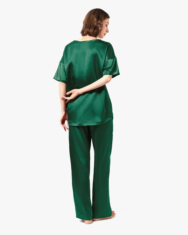 Sunday Morning Silk Pajamas Emerald Green-Pajamas-MommeSilk-Urbanheer