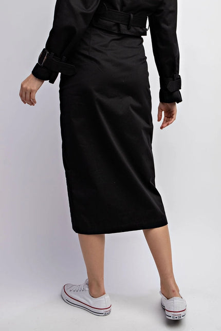 Woven Midi Skirt with Button Detail Black-SKIRT-EDIT by NINE-Urbanheer