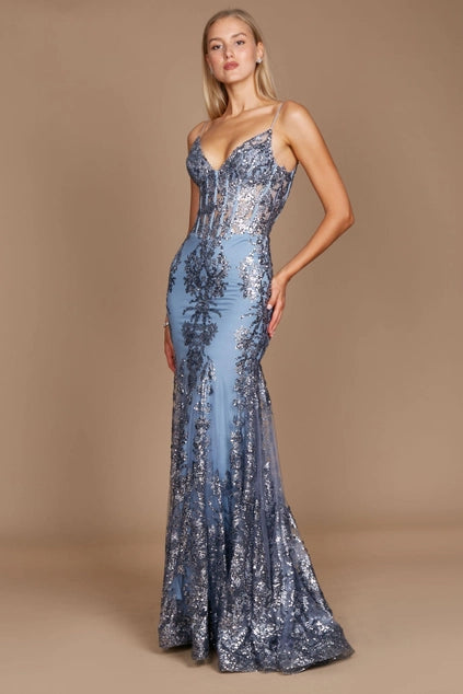 Platinum Dylan & Davids Fitted Long Formal Prom Dress-Dylan & Davids-Platinum-10-Urbanheer