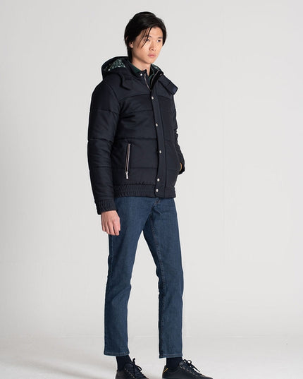 Padded Puffer With High Collar And Hood - Blue-Coats & Jackets-JEF-Urbanheer