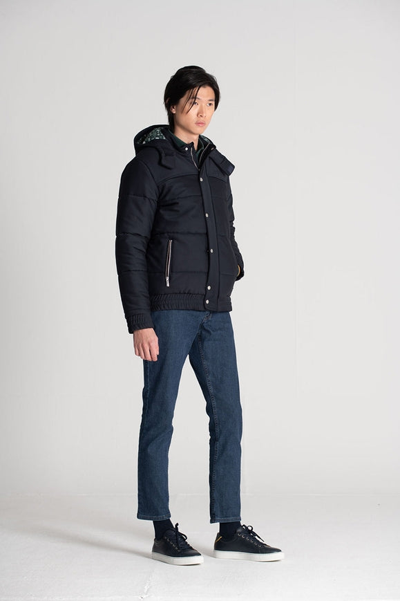 Padded Puffer With High Collar And Hood - Blue-Coats & Jackets-JEF-Urbanheer