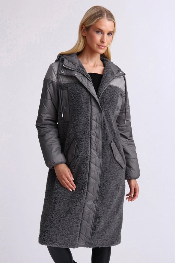 Mixed Media Faux Shearling Anorak-ANORAK-Avec Les Filles-Charcoal Grey-XS-Urbanheer