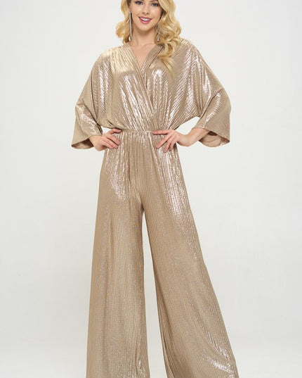 Made in USA Kimono Sleeve Wide Leg Jumpsuit-Jumpsuit-Renee C.-Gold-S-Urbanheer