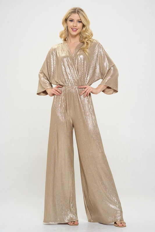 Made in USA Kimono Sleeve Wide Leg Jumpsuit-Jumpsuit-Renee C.-Gold-S-Urbanheer