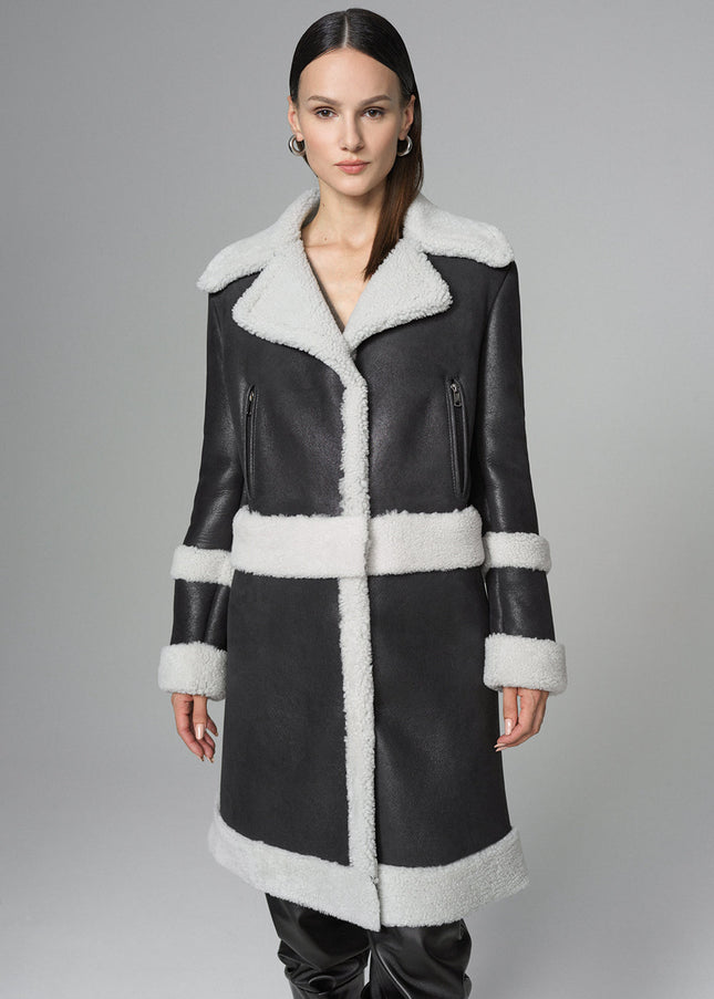 2in1 Black Shearling Fur Overcoat-4