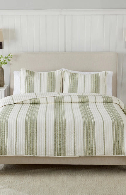 3-Piece Stripe Quilt - Wesley Collection Wesley - White/Green