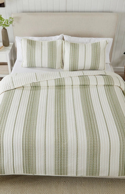 3-Piece Stripe Quilt - Wesley Collection Wesley - White/Green