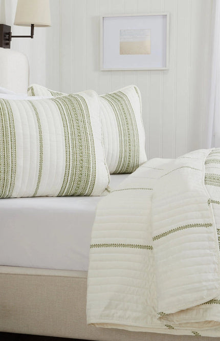 3-Piece Stripe Quilt - Wesley Collection Wesley - White/Green