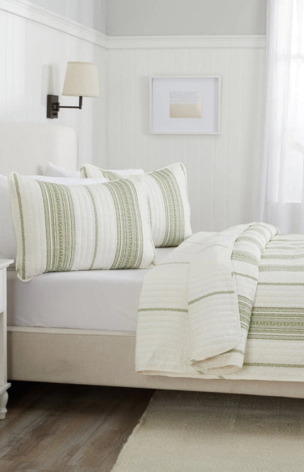 3-Piece Stripe Quilt - Wesley Collection Wesley - White/Green