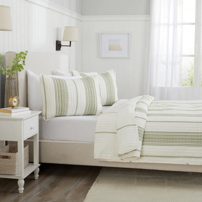 3-Piece Stripe Quilt - Wesley Collection Wesley - White/Green