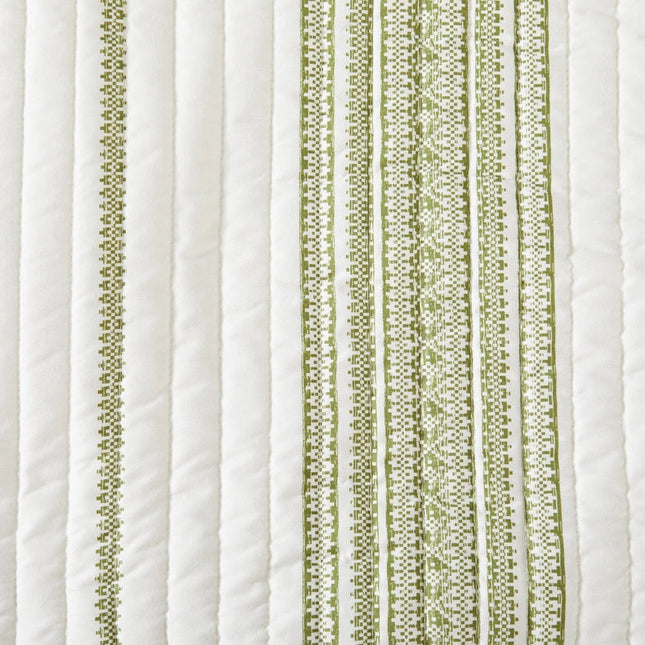 3-Piece Stripe Quilt - Wesley Collection Wesley - White/Green