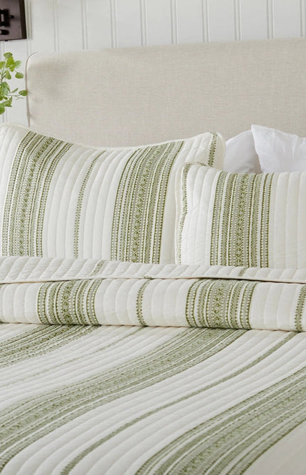 3-Piece Stripe Quilt - Wesley Collection Wesley - White/Green