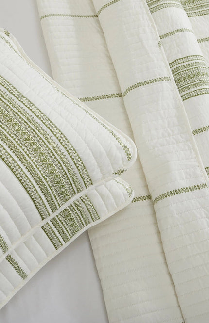 3-Piece Stripe Quilt - Wesley Collection Wesley - White/Green