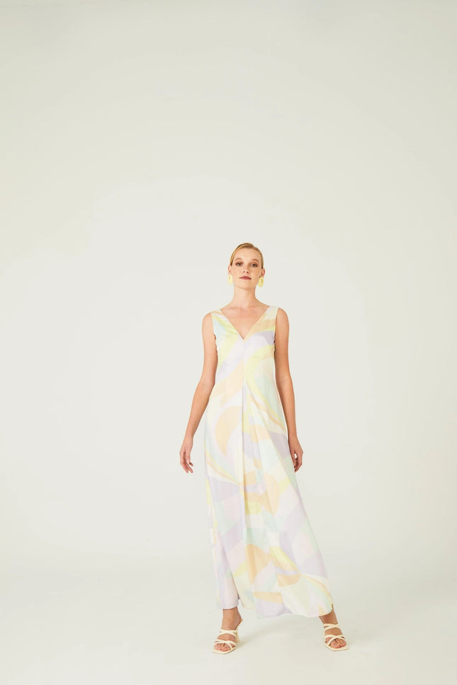 Geometric V-Neck Long Dress-Clothing - Women-Dolores Promesas-Urbanheer