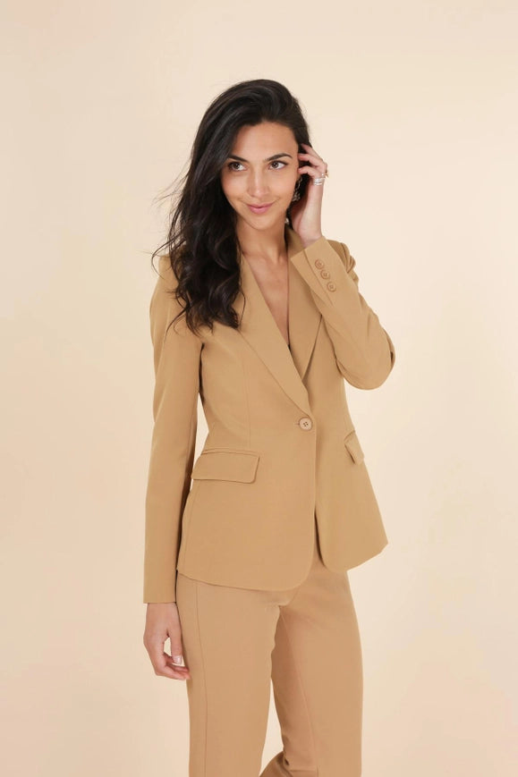 Timeless One-Button Fitted Plain Jacket Camel-Jacket-Attentif Paris-S-Urbanheer