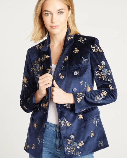 Velvet Blazer In Navy X Speck Embroidery-Clothing - Women-Driftwood-XS-Urbanheer